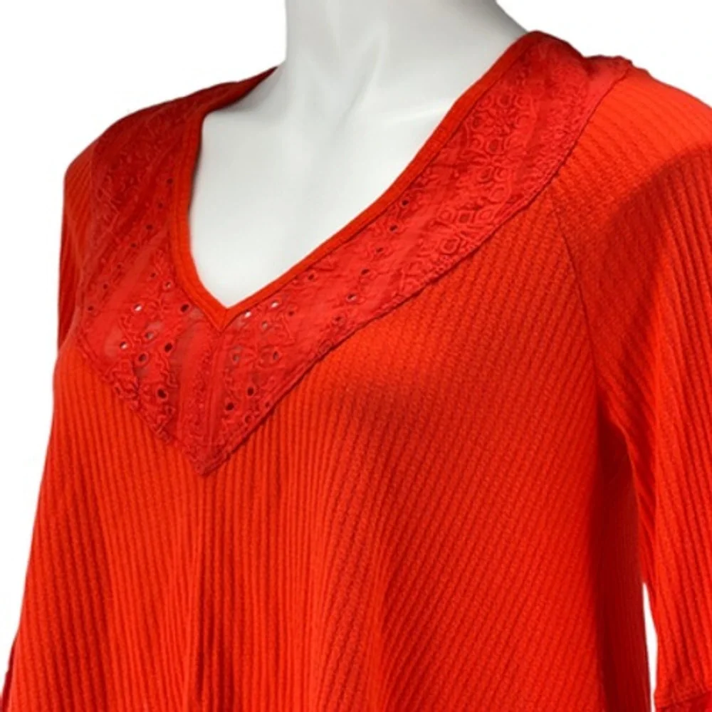 Free People Parisian Nights XS Boho Flared Sleeve Embroidered Ribbed Women's Top